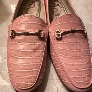 Sam Edelman Loraine Pink Crocodile Loafers with Gold Detail